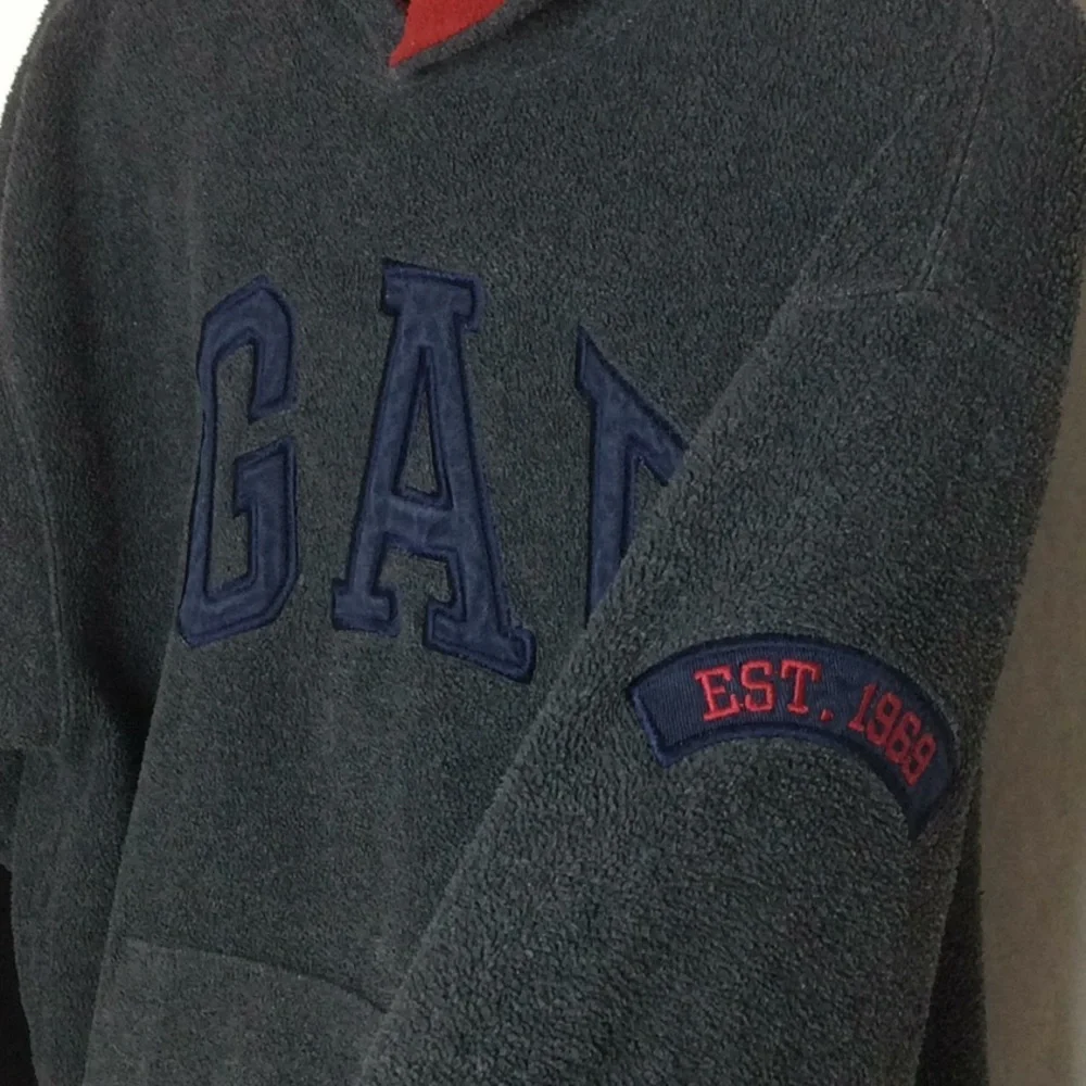 GAP Kids Hoodie Sweatshirt XL (12) Gray Navy Red